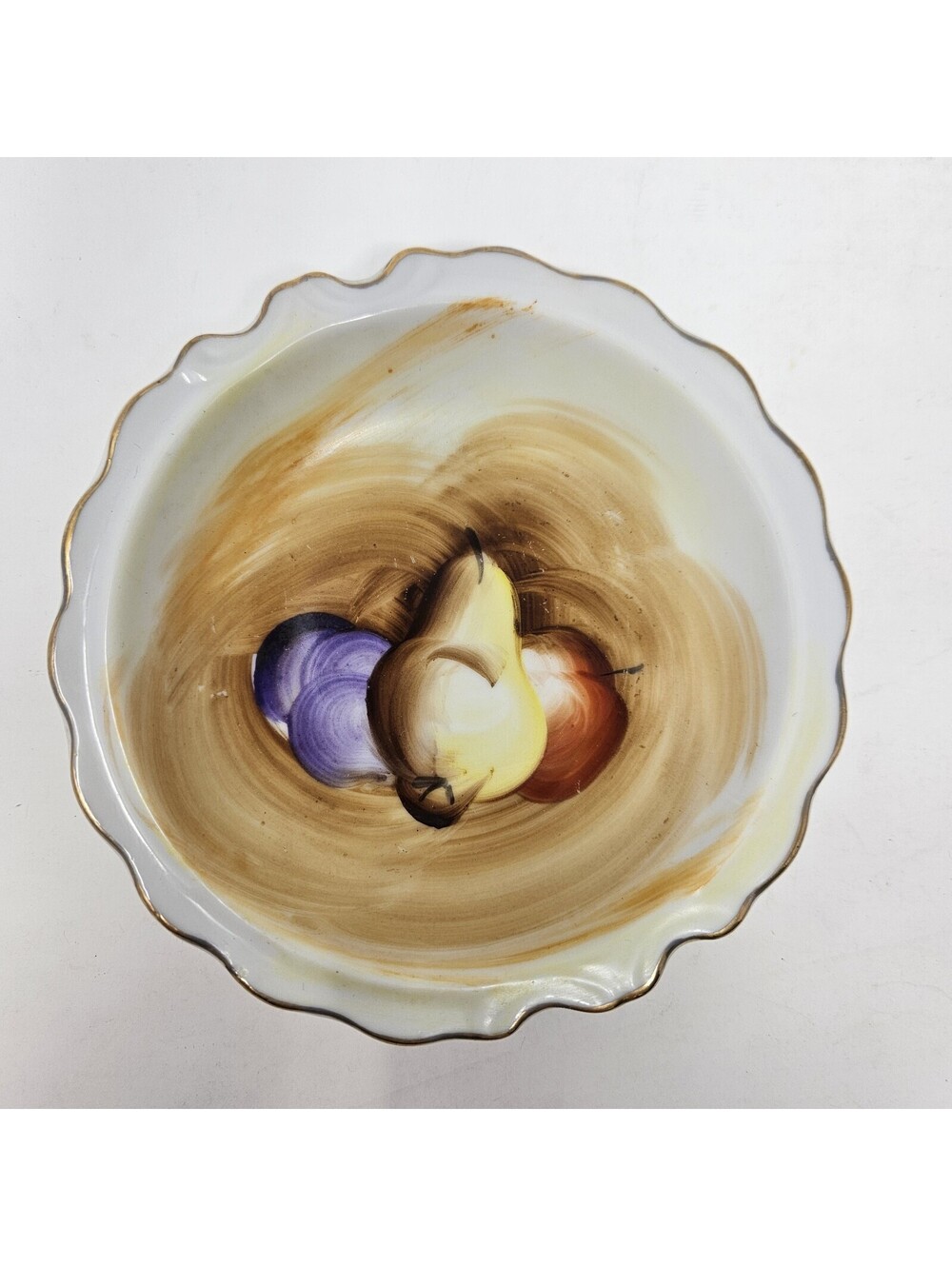Vintage Artmark Japan Hand Painted Fruit Trinket Dish Saucer Gold Trim 4.75"